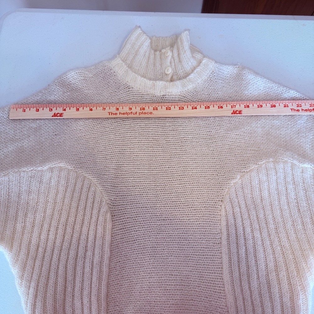 Vintage Cream Knit Mock Neck Sweater Button Back Batwing Dolman Women M - Picture 7 of 9